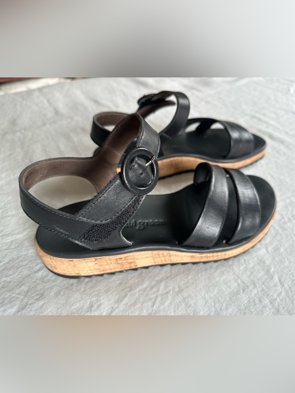 Paul Green Teegan Black Leather Cork Platform Sandals NWOB Size US 7.5 / AT 5 - Picture 4 of 14